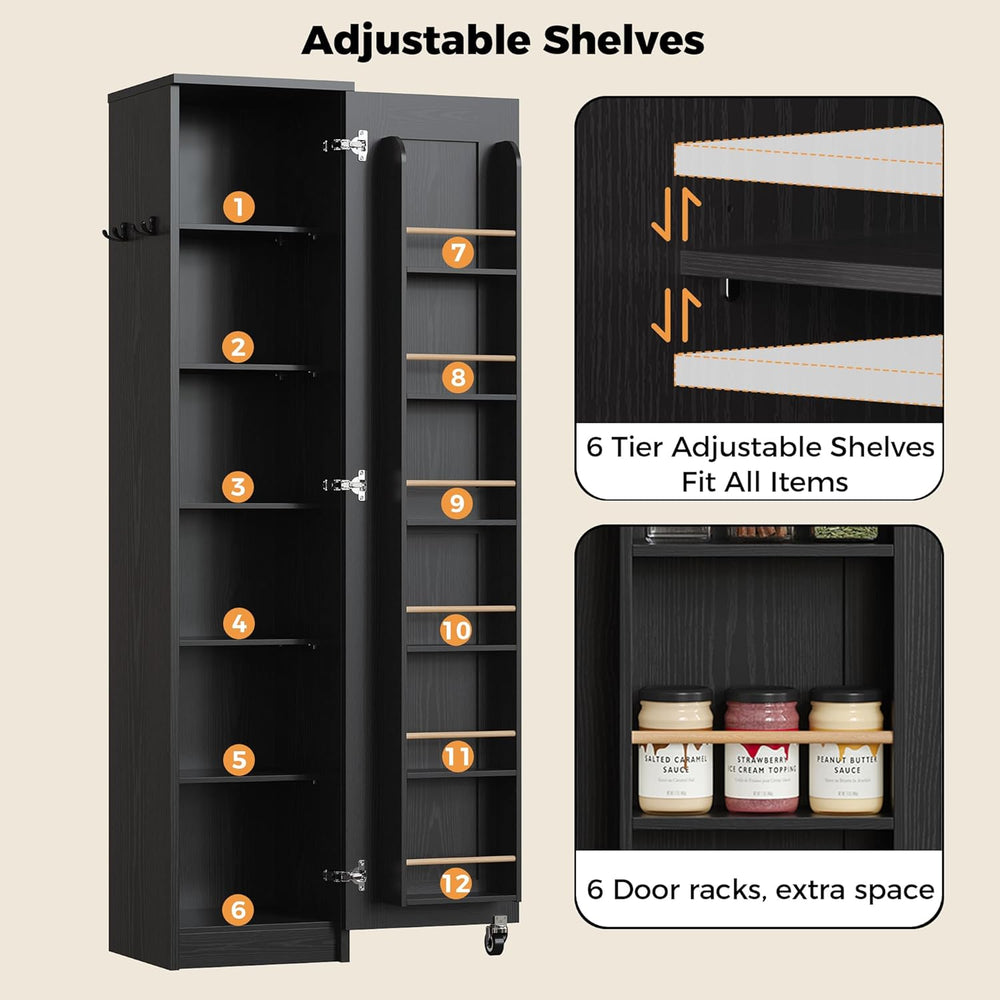 IRONCK Narrow Kitchen Pantry Storage Cabinet, 72" Slim Single Door with ...
