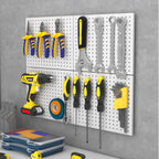 Peg Board,4 Pack Metal Peg Board Panels,White PegBoard Wall Organizer,16"x12" Small Tool Pegboard for Walls,Tools,Garage,Office,Kitchen