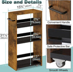 MARTY Rolling Storage Cart 7.9" W, 4-Tier Narrow Kitchen Cart with Wheels Handle, Slim Storage Mobile Shelving Utility Carts for Bathroom Laundry Room Organization Small Spaces(Rustic Brown)