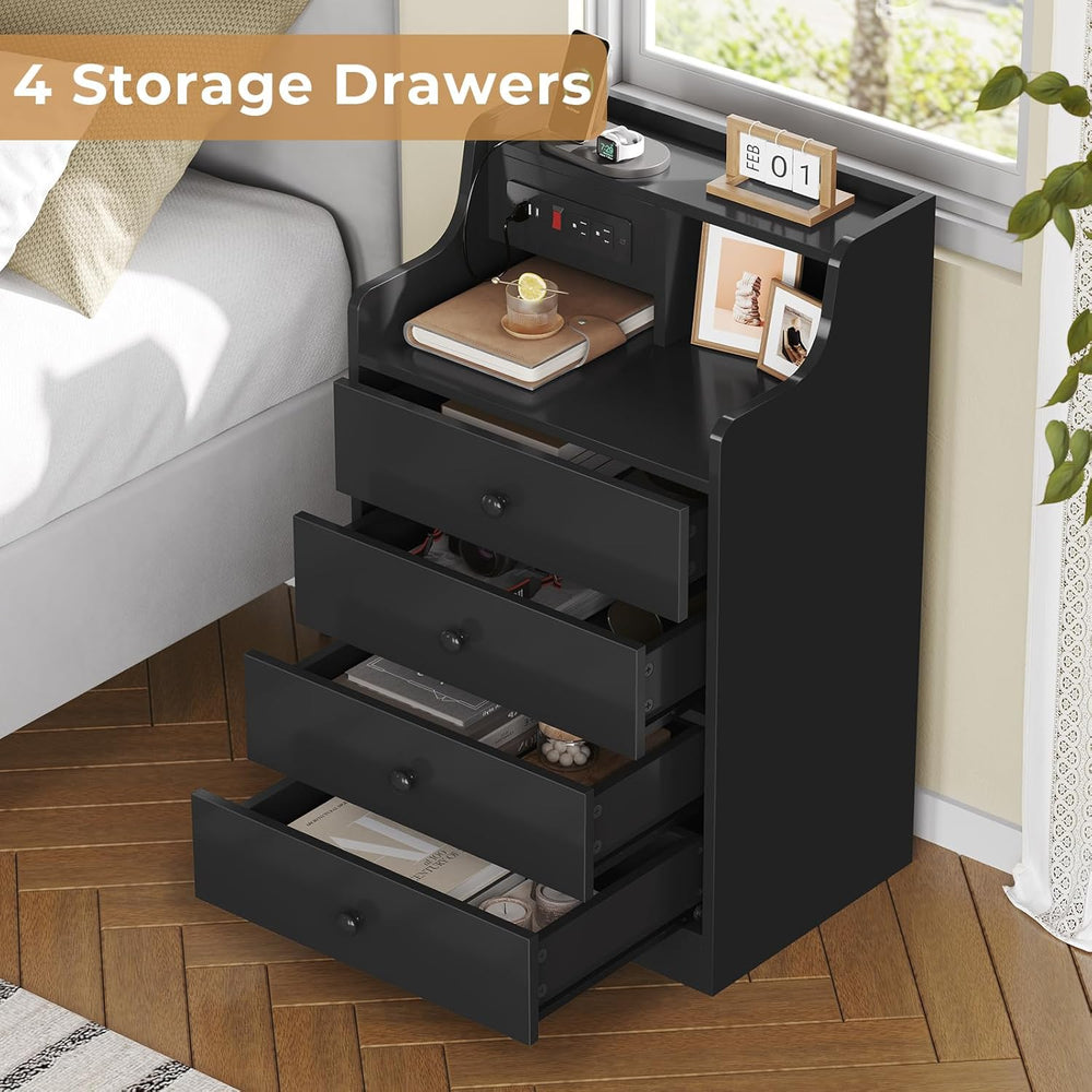 ADORNEVE Black Nightstand Set of 2,Bedside Table with 4 Drawers | Night Stand...