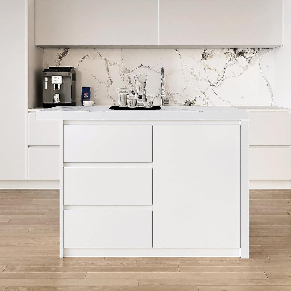 homary Kitchen Island with Storage & Wine Rack, 50" Modern White Kit...