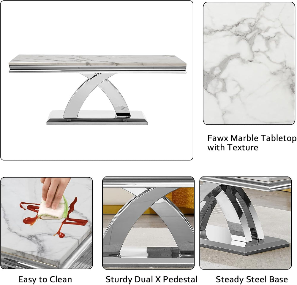 Modern Elegant 2-Piece Living Room Table Set with Faux Marble Top | Includes ...