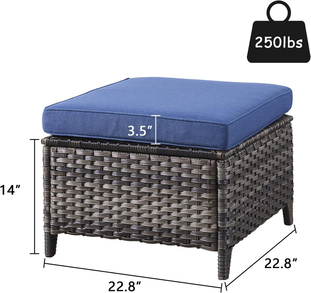 Outdoor Ottomans Patio Foot Rest - 2 Piece Wicker Rattan Ottoman Footrests Fo...