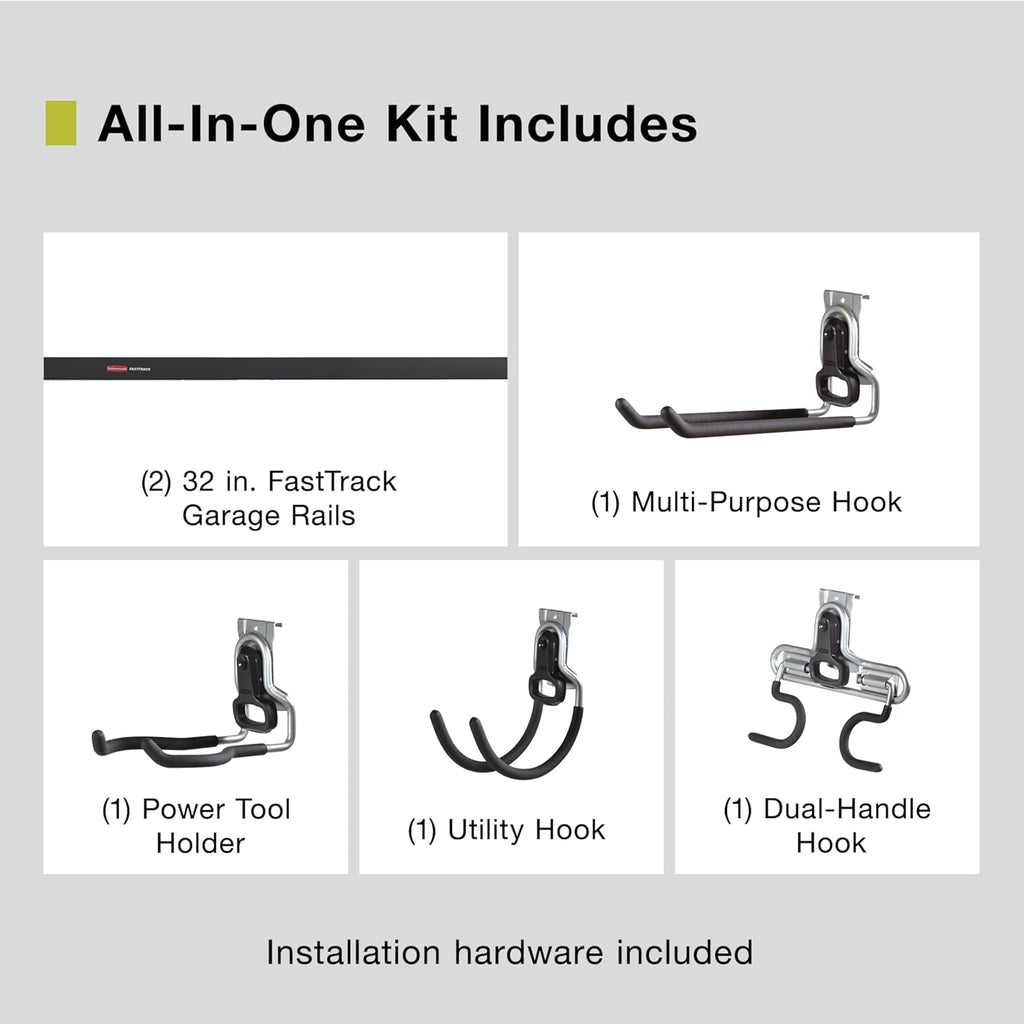 Rubbermaid FastTrack Garage Storage System Tool Hanging Kit, Wall Mount Holder for Garden Lawn Tools/Garage/Home Organization