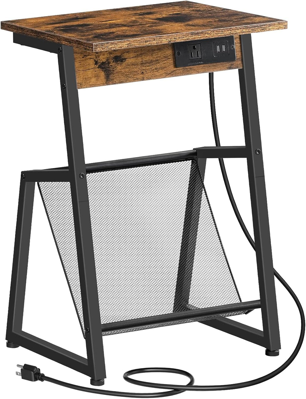 HOOBRO Side Table with Charging Station, Small End Table with Magazine Storag...