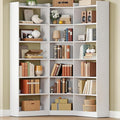IRONCK Corner Bookshelf, 7-Tier Bookshelf with Storage, Corner Bookcases with Baffles Etagere Shelf for Living Room Home Office Bedroom, White