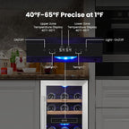 Yeego Wine Fridge Cooler - 15 Inch Dual Zone Wine Fridge Hold 28 Bottles, 40-65°F Wine Refrigerator Glass Door, Built in, Freestanding Under Counter Fridge for Beer Soda Drink Home Bar Office