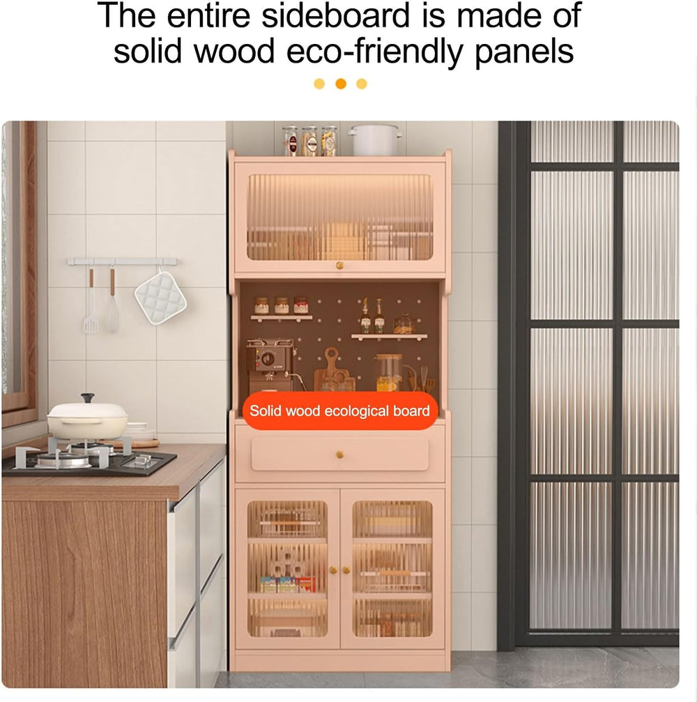 Pantry Cabinet, Kitchen Pantry Storage Cabinet with 3 Doors, Arched Pantry Ca...