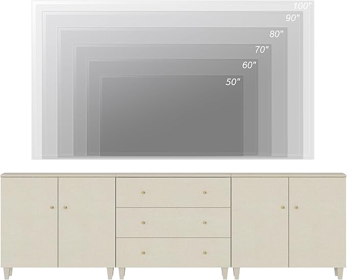 WAMPAT TV Stand Cabinets for 100+ Inches TVs, 3-in-1 Wood Media Console Table with Doors and Drawers, Modern Highboy Entertainment Center with Storage for Living Room Bedroom, Beige Linen