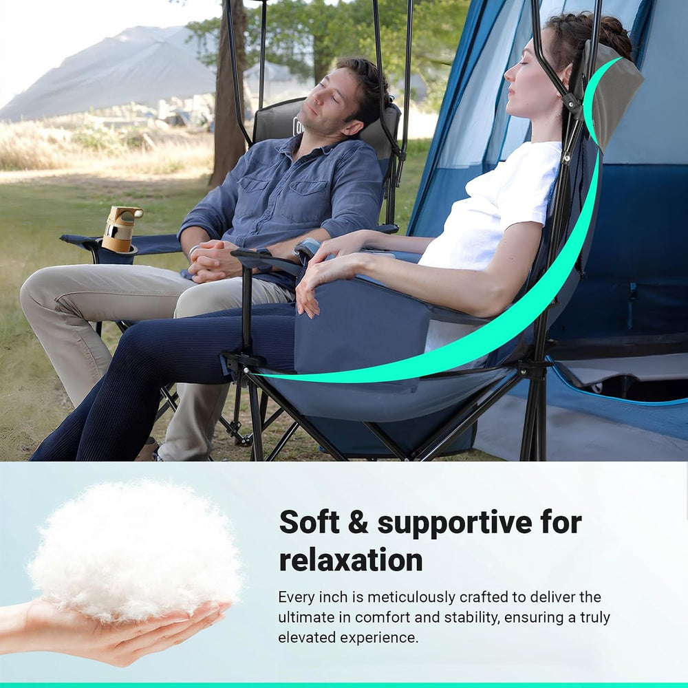 Overmont 2 Pack Camping Chair with Canopy, Oversized 330lbs Heavy Duty Foldin...