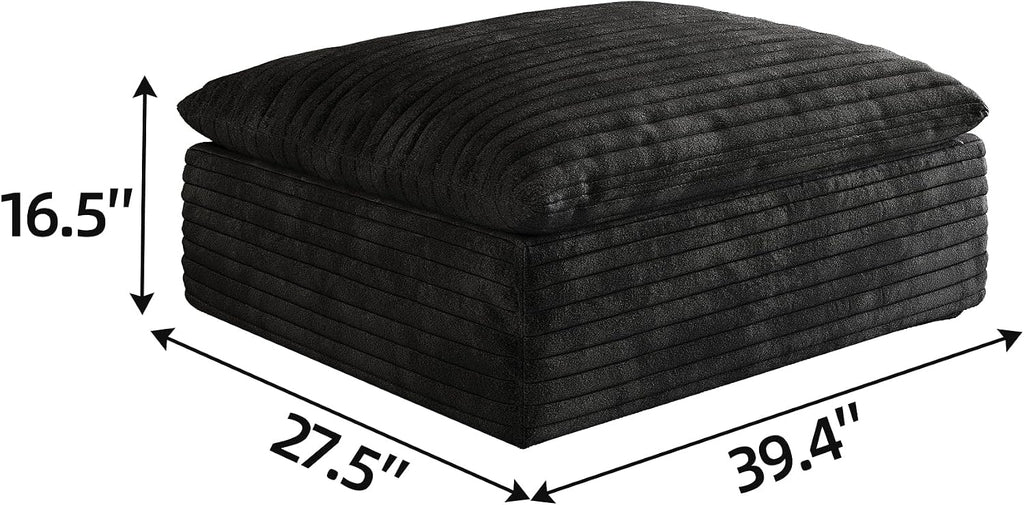 39.4" Ottoman Seat, Corduroy Upholstered Deep Seat, Comfy Cloud Couch with Movable Ottoman, DIY Combination, Plush Corduroy, Black