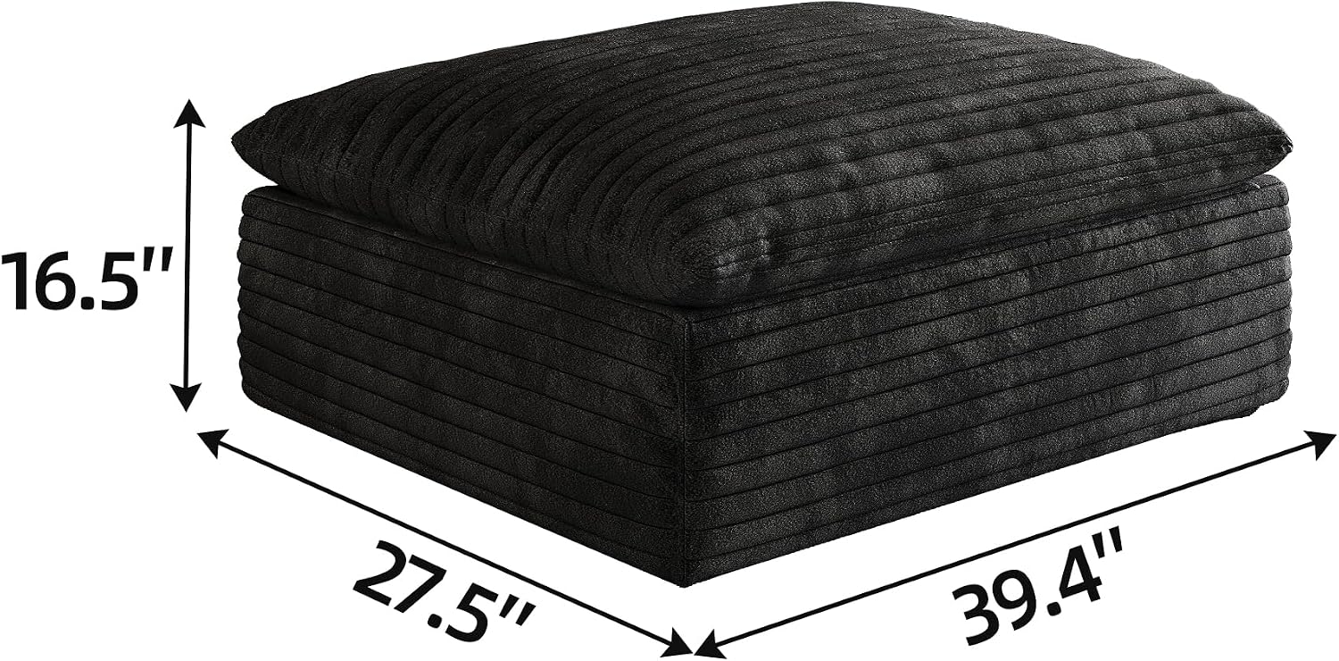 39.4" Ottoman Seat, Corduroy Upholstered Deep Seat, Comfy Cloud Couch with Movable Ottoman, DIY Combination, Plush Corduroy, Black