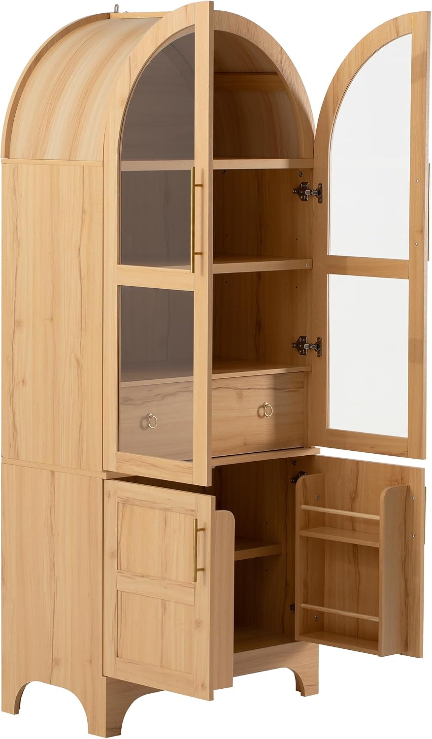 SOFTSEA Arched Kitchen Pantry Cabinet, with Hidden Drawer & Glass Door, 7...
