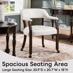 LEEMTORIG Large Dining Chairs with Casters and Arms, Rolling Dining Chairs with Wheels, Accent Game Poker Chairs, Wood Boss Caption's Chairs, 26“Dx25.2 Wx31.5“H, Cherry Legs & Ivory PU, SY-1533-WT