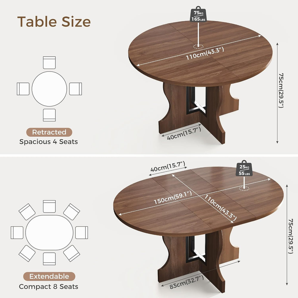 Mondeer Extendable Round Dining Table for 4-6, 43.3"-59" Oval Dinin...