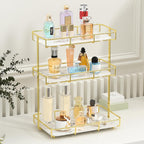 Bathroom Organizer Countertop Perfume Organizer Makeup Organizer Cosmetics Storage Display Rack Vanity Tray Dresser Stainless Steel Gold Shelf White Marble Ceramic Tray
