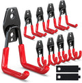 3-H Garage Wall Hooks 10 Pack, Heavy Duty Garage Hooks with Extra Welding Spots, Wall Mount Storage Organizer for Hanging Garden Lawn Tools, Chair, Shovel, Blower, Toolkit (red)