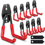 3-H Garage Wall Hooks 10 Pack, Heavy Duty Garage Hooks with Extra Welding Spots, Wall Mount Storage Organizer for Hanging Garden Lawn Tools, Chair, Shovel, Blower, Toolkit (red)