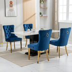 Luxury Upholstered Dining Chairs Set of 4, Blue Kitchen Chair with Golden Metal Legs, Velvet Tufted Back Dining Chair, Sillas de Comedor, Modern Kitchen & Dining Room Chairs (Blue, 4 Pcs)