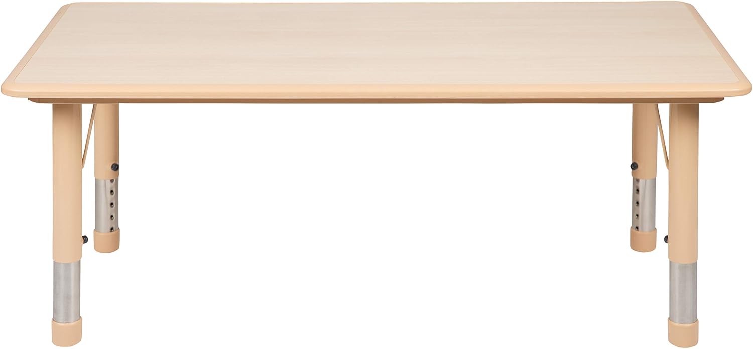Flash Furniture Wren Adjustable Classroom Activity Table for School and Home, Plastic Activity Table for Kids, 23.625" W x 47.25" L, Natural