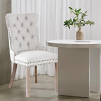 Linen Upholstered Dining Chairs Set of 4, Modern Style Kitchen Side Chairs with Nailhead Trim and Wood Leg, Metal Pulling Ring for Dining Room Living Room(Beige,Set of 4)