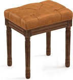 LUE BONA Upholstered Fabric Vanity Bench Seat, Makeup Stools for Vanity, Square Tufted Ottoman Bench with Carved Dark Brown Color Legs for Bedroom Living Room, Whiskey Brown