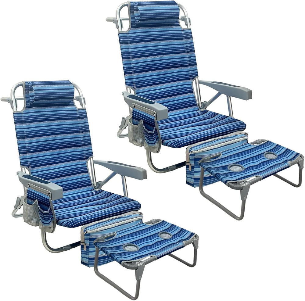Backpack Beach Chair Aluminum 2 Pack with Folding Camping Table 5-Position La...