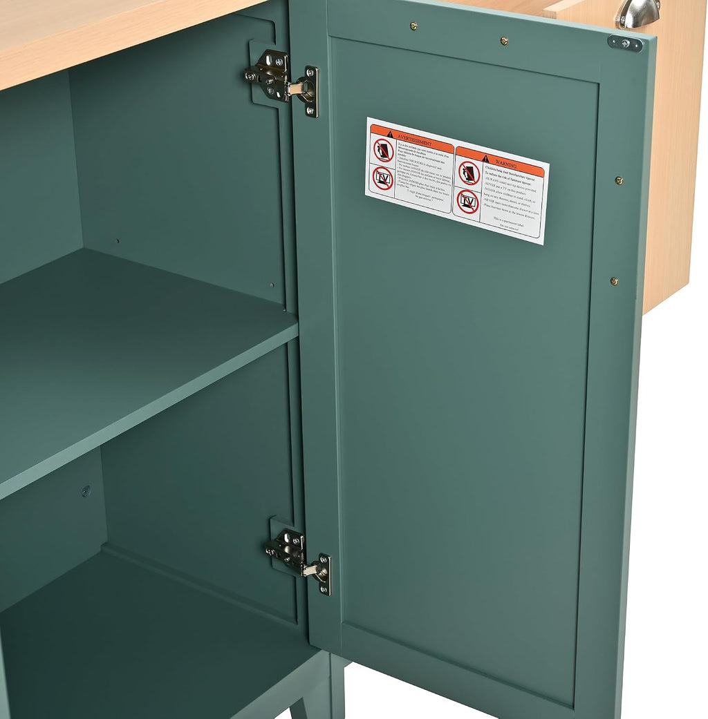 Christopher Knight Home Aaron 58" Kitchen Island with Storage, Modern Island Table for Kitchen, Storage Cabinet with Open Shelves, Wooden Kitchen Prep Table, Coffee Station Cabinet, Green+Natural