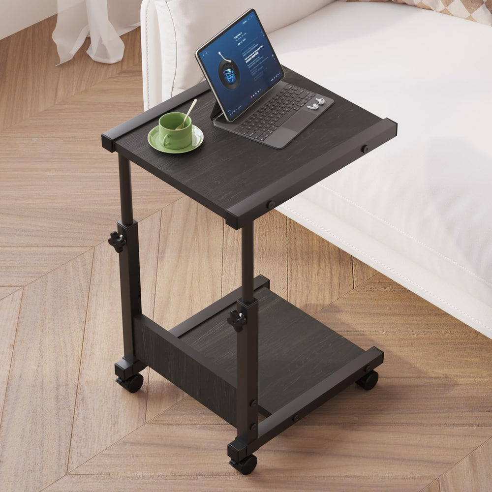 C Table End Table, 2-Tier Small Side Table for Couch, Adjustable Height Tv Tr...