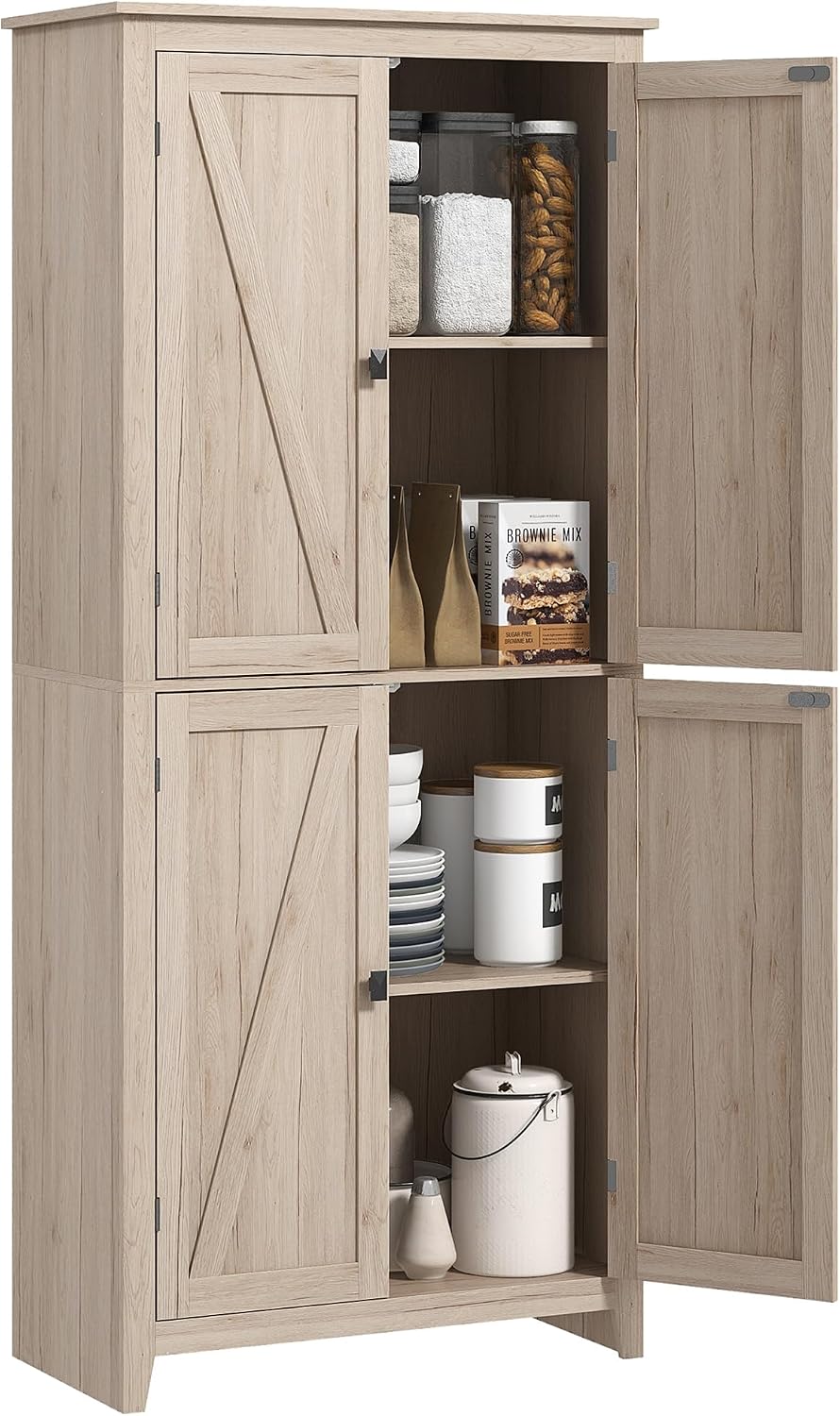 31.5" D*15.75" W*71.75" H Natural Wood Kitchen Pantry with 2 S...