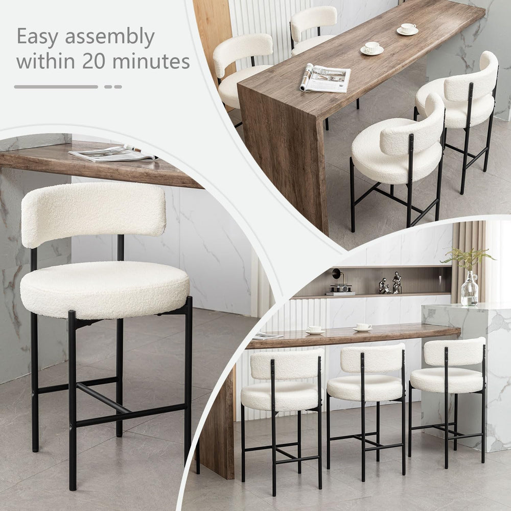 Canxkun Boucle Bar Stools Set of 2, 24" Modern Counter Stools with Backs...