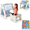 HONEY JOY Kids Table and Chair Set, 3 in 1 Convertible Art Easel & Display Bookshelf w/Magnetic Painting Board, Bottom Storage Shelf, Children Activity Table Set for Drawing Reading (Blue)
