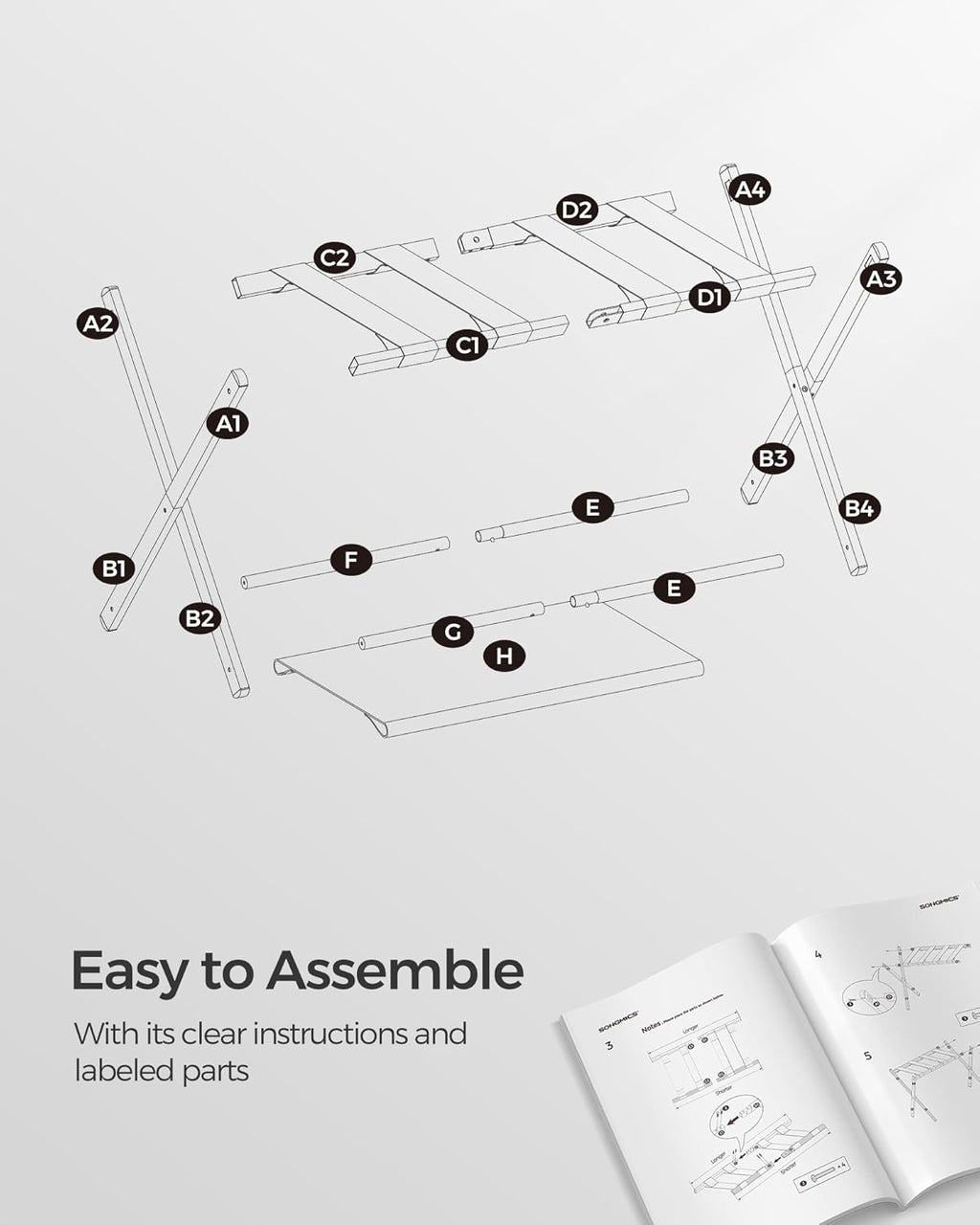 SONGMICS Luggage Rack for Guest Room, Suitcase Stand with Storage Shelf, Steel Frame, Foldable for Easy Storage, Hotel, Bedroom, Black URLR003B01