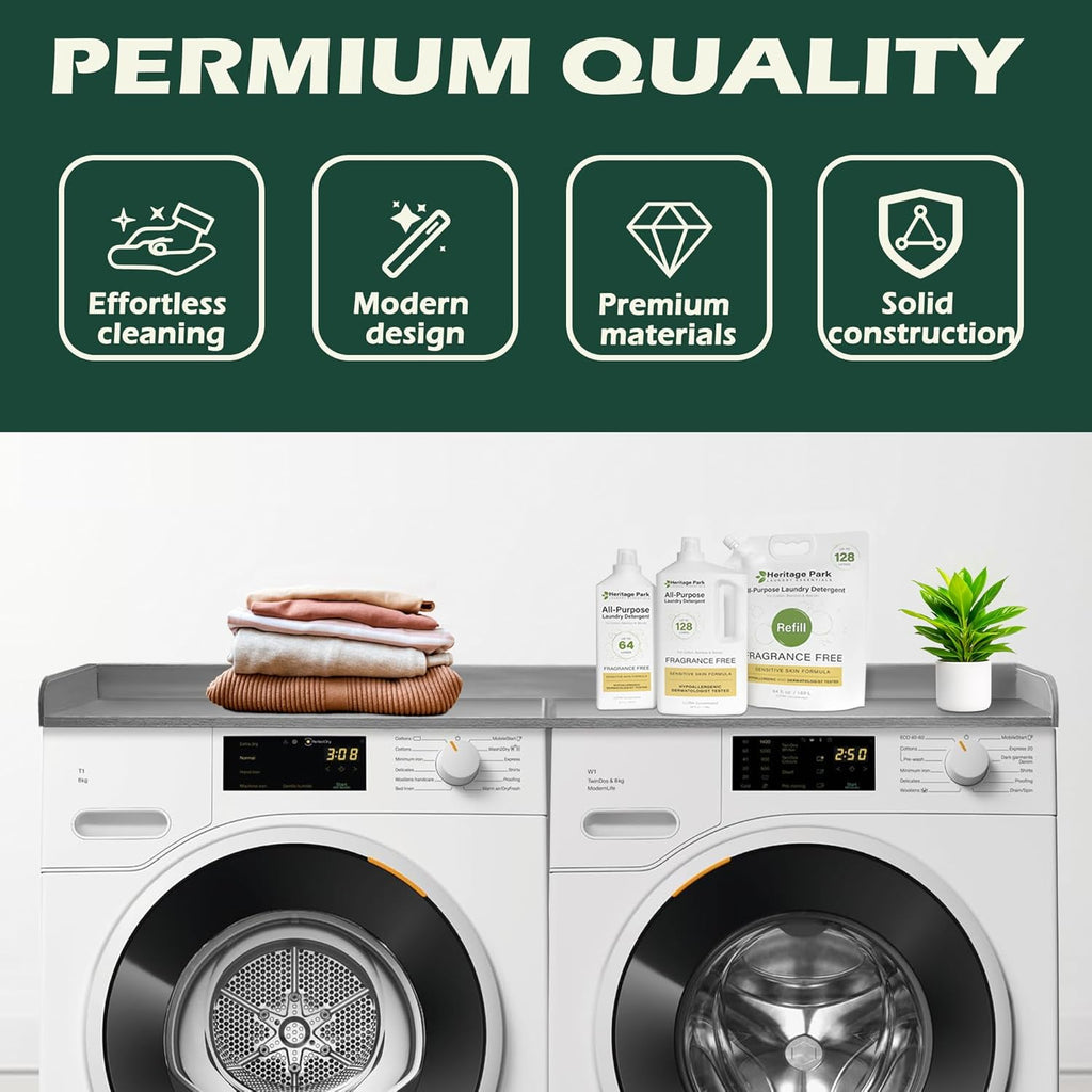 Royxen Washer Dryer Countertop, 27.4" x 54", Wood, Universal Fit, Laundry Room Organization, Grey