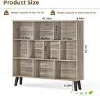 LEYAOYAO 10 Cube Bookshelf,3 Tier Modern Wide Bookcase with Legs,Mid-Century Wood Bookshelves Storage，Retro Grey Large Book Case,Freestanding Organizer Display Shelf for Bedroom,Living Room,Office