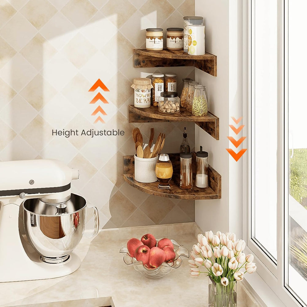 Homode Corner Shelf Wall Mount, Set of 3 Floating Corner Shelves with Cord Ho...