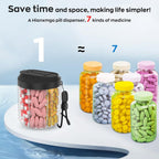Pill Dispenser with 7 Large Compartments, 4.4" H x 3.6" Dia Pill Organizer for Travel, Supplement Organizer with Anti-Mixing Design, BPA-Free Pill Container with 20 Pcs Labels, Black 2 Pcs