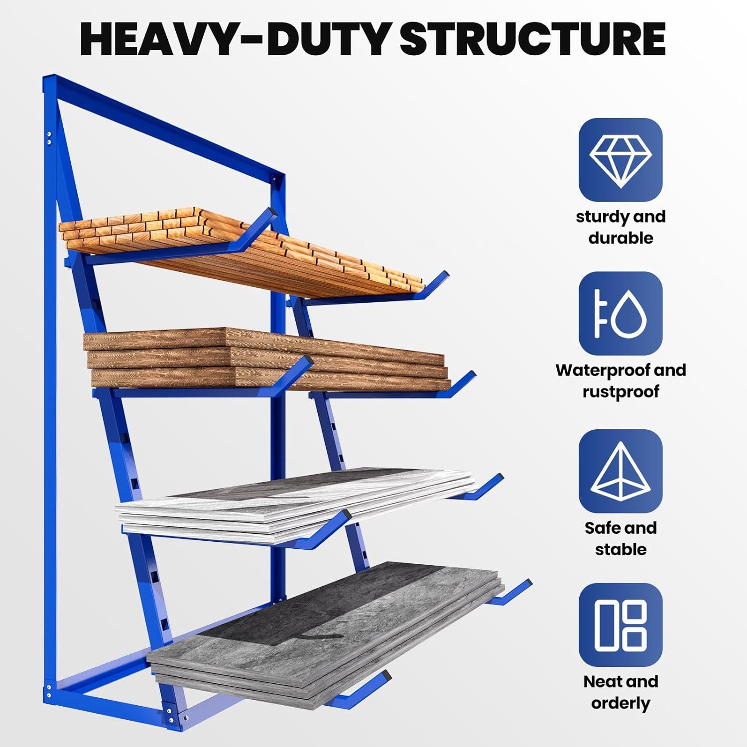 4 Tier Cantilever Rack, 1000LB Heavy Duty Lumber Storage Rack with Adjustable Anti-Slip Shelves, Easy DIY Assembly Space-Saving Pipe Rack for Small Warehouse, Garage, Shed