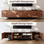 Modern Walnut TV Stand – Long Media Console with 4 Doors, Large Concealed Storage, Cable Management & Metal Legs, Contemporary Entertainment Center for Living Room (Walnut Brown, 86.6")