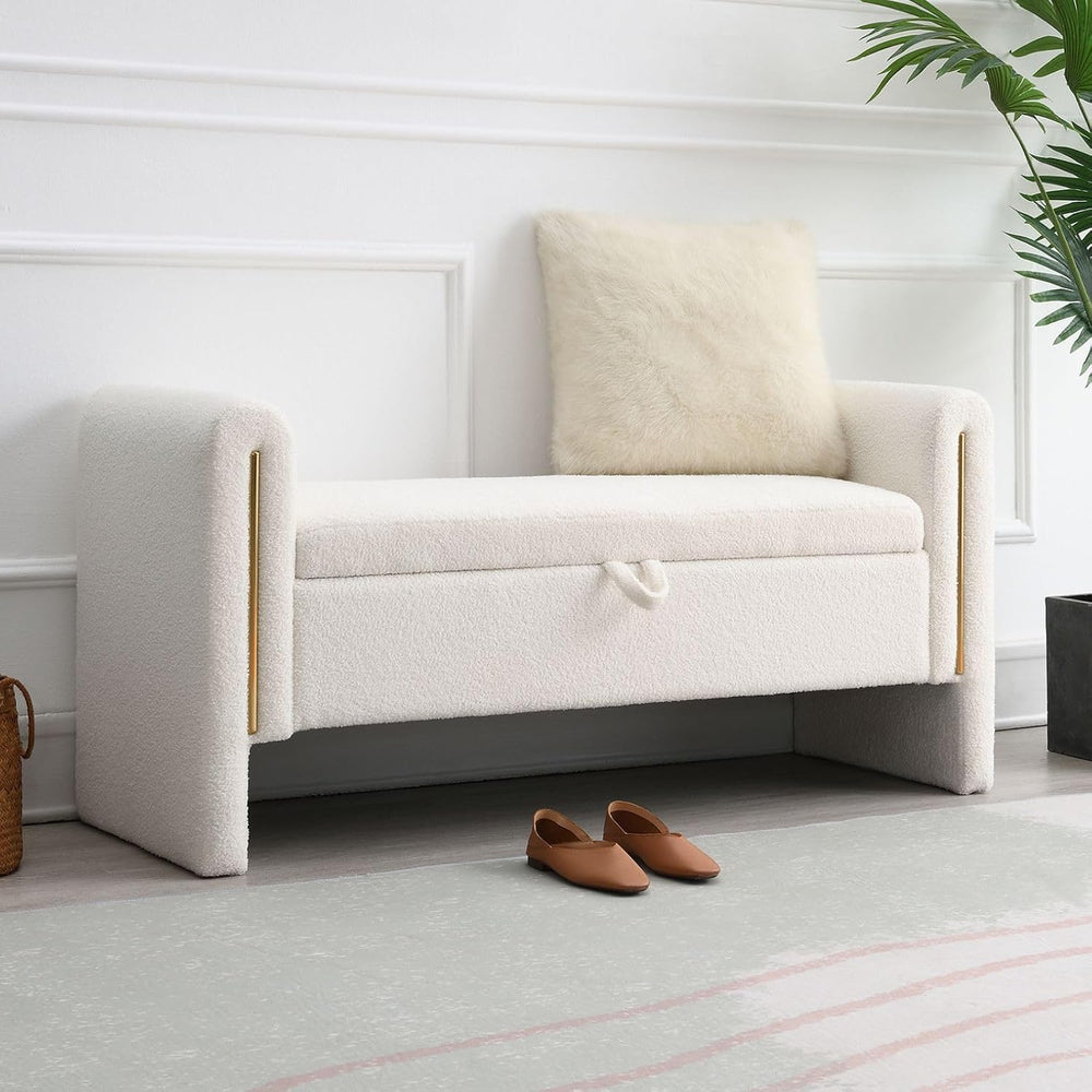 Modern 52" Storage Ottoman Bench, Upholstered End of Bed Storage Bench w...