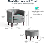 LINSY Accent Chair with Ottoman, Modern Armchair Comfy Barrel Reading Chair with Footrest for Living Room Bedroom Reading Room, Velvet, Light Grey