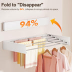 Wall Mounted Clothes Drying Rack Folding Indoor, Foldable Laundry Drying Rack Collapsible,Invisible, Space Saving, Retractable Towel Drying Rack, with Wall Template(5 Drying Rods, White 32")