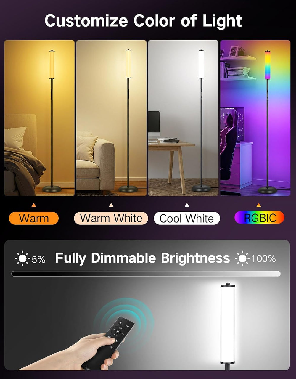 OUTON Bright Smart Floor Lamp with Remote, App & Touch Control, RGB Color...