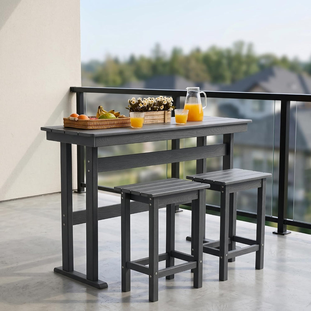 3 Pcs HDPE Outdoor Bar Set of 2 Includes Bar Height Table and Chairs, Patio B...