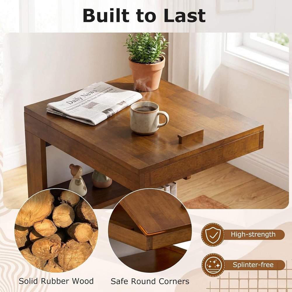 Giantex C-Shaped End Table with Wheels, Wooden Rolling Side Table w/Adjustabl...