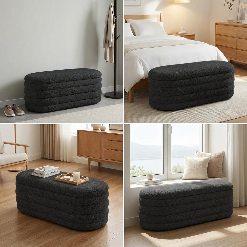 Furniliving Storage Ottoman Bench, 45'' Upholstered Boucle Ottoman wi...