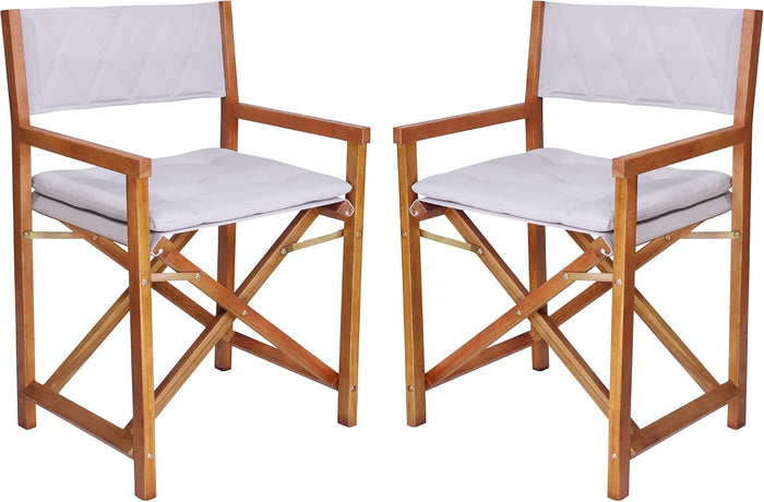 JONATHAN Y Waldo Foldable Acacia Wood Director Chair Set of 2, Cloud Gray
