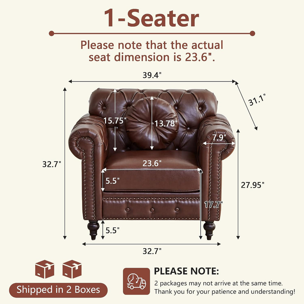 ORRD Chesterfield Chair, High Back Modern Faux Leather Couch with Button Tuft...