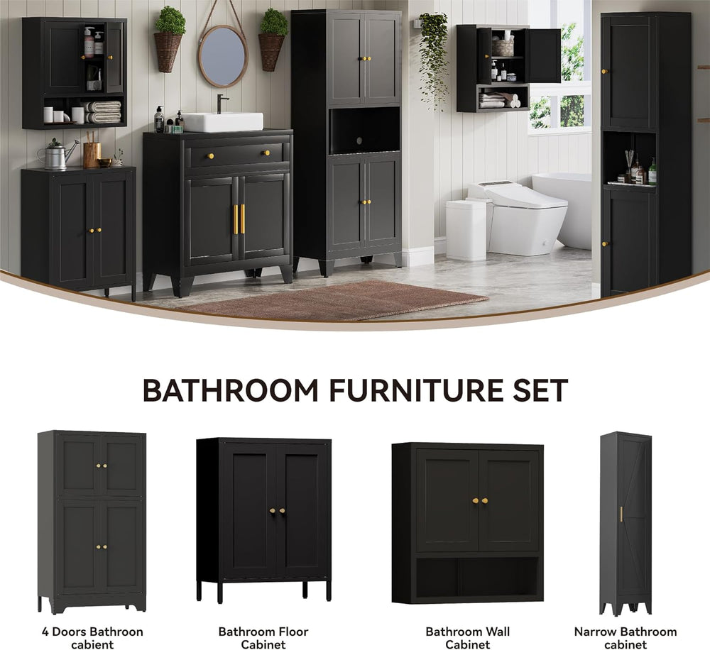 YAUWOH Small Metal Cabinet,Bathroom Storage Cabinet with 2 Adjustable Shelves...