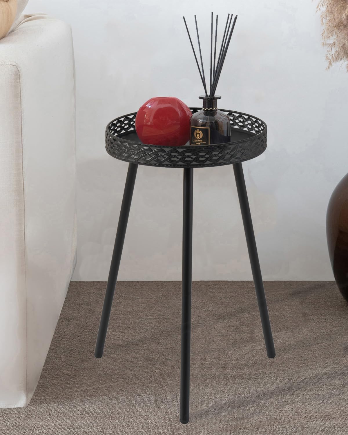 Side Table for Living Room: Small Round End Table for Housewife - Black